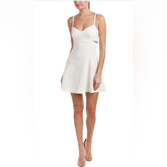 LIKELY Carmenita Cutout Mini Skater Dress in Cream - Picture 2 of 7